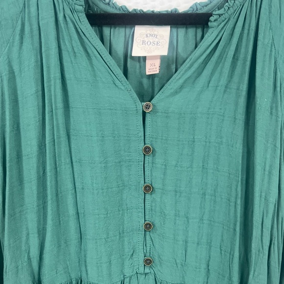 Knox Rose Womens Sz XL Green Lace Balloon Sleeve Boho Low High V Neck Shirt Top - Picture 4 of 13